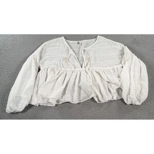 Free People‎ Blouse Women's Small/P White Cropped Balloon Sleeves BOHO
